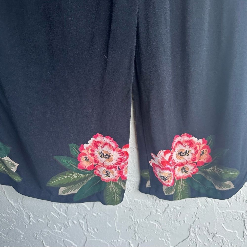 Desigual Black Wide Leg Pants with Red Floral Trim - Picture 8 of 11